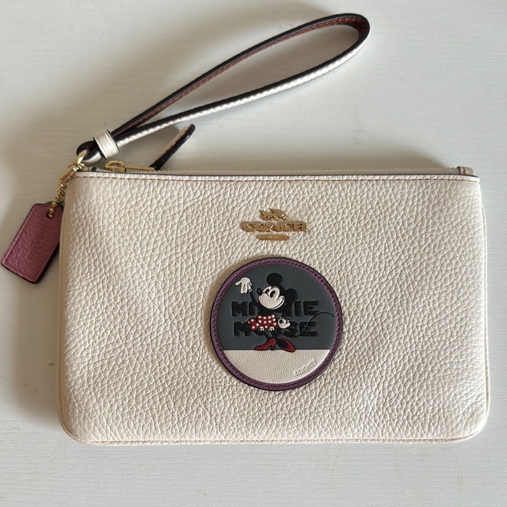Coach Disney Minnie Mouse Cream and Purple Clutch Wristlet